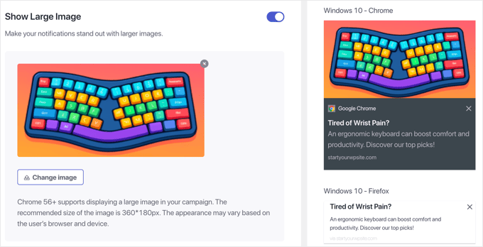 PushEngage Permite Exibir uma Imagem Grande em Sua Notificação Push