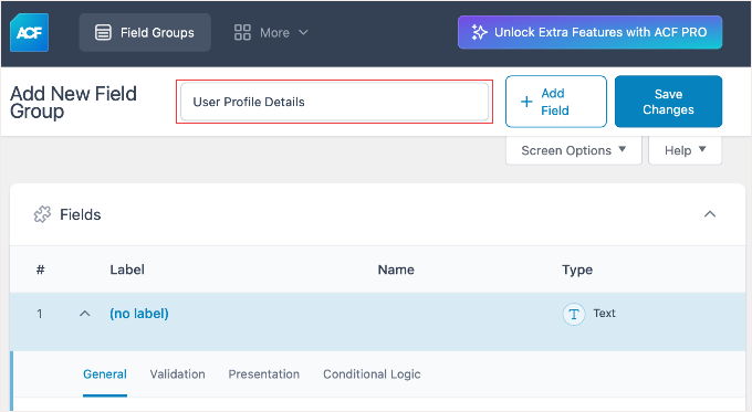 Aggiungere un titolo al nuovo gruppo di campi in ACF