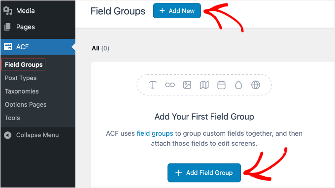 Aggiungere un nuovo gruppo di campi in ACF
