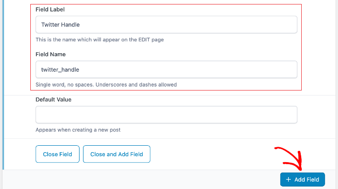 Aggiungere un'etichetta e un nome al campo in ACF