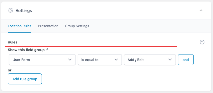 Impostare le regole di localizzazione in ACF