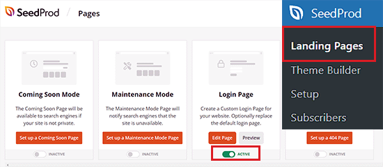 Make your login page active