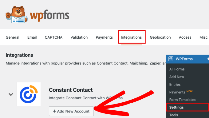add new Constant Contact account