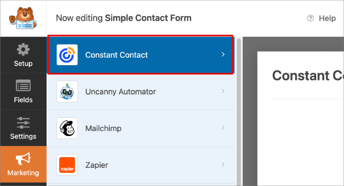 add new constant contact connection