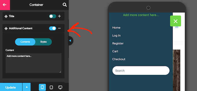 Adding your own messaging to a mobile-ready navigation menu