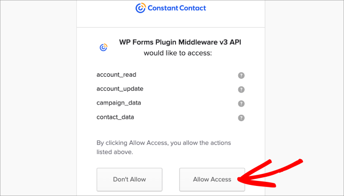allow access Constant Contact