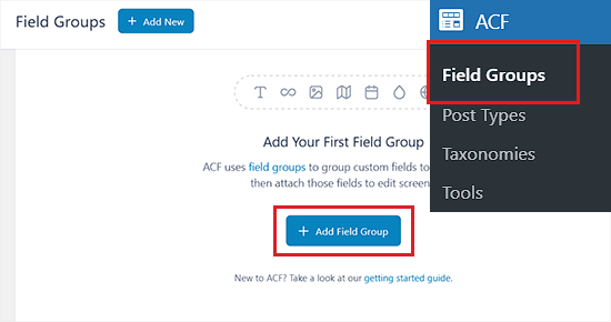Click the Add Field group button