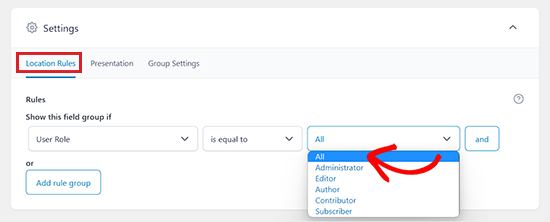 Configure location rules