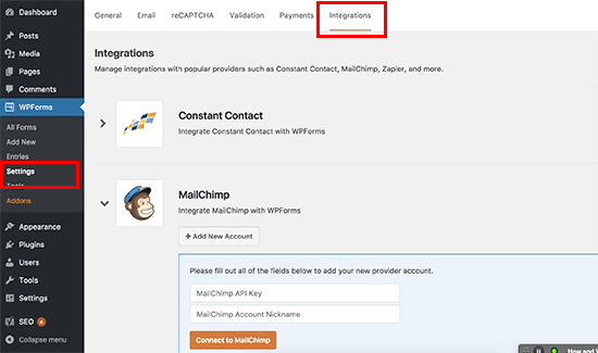 Connect your email service provider to WPForms