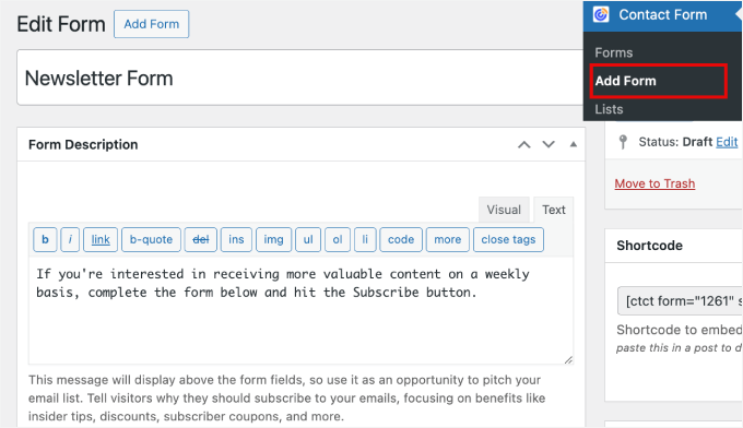 nom et description du formulaire Constant Contact nom et description du formulaire Constant Contact