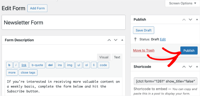 enregistrer et publier le formulaire de contact enregistrer et publier le formulaire de contact