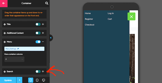 Removing a search bar from the WordPress mobile menu