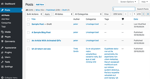 Finding posts to edit in WordPress admin area