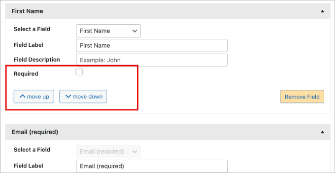 form field details