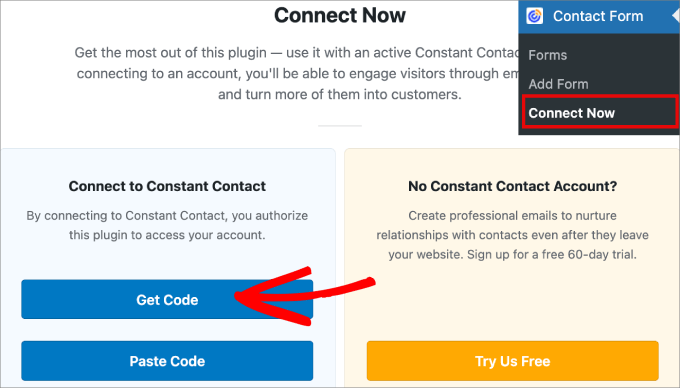 get code constant contact