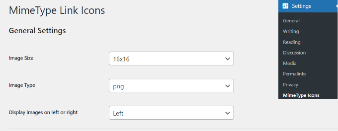 Mimetype general settings