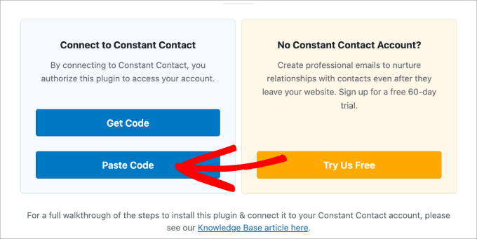 paste code from Constant Contact