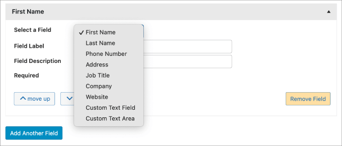 select a form field