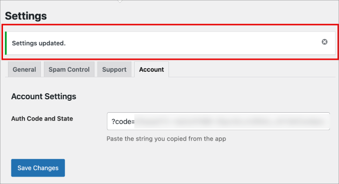 settings updated constant contact forms