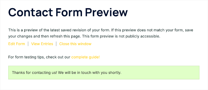 Mensaje de confirmación después del envío del formulario