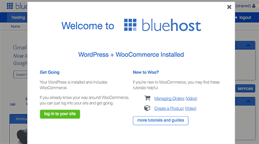 Bluehost first login - start online store