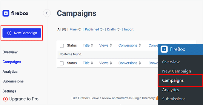 Click + New Campaign button
