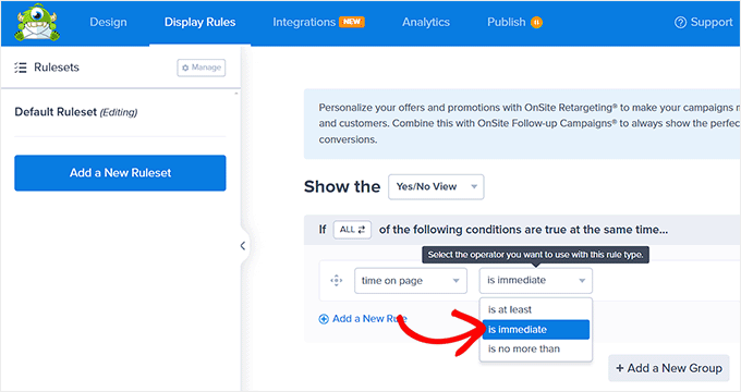 Configure display rules to display the floating footer bar at all times