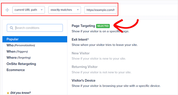 Configure page targeting for floating footer bar
