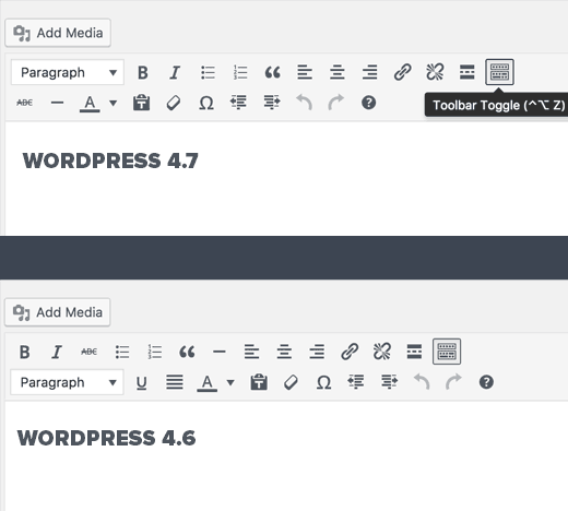 Editor changed in WordPress 4.7