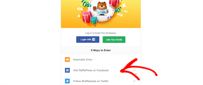 RafflePress Facebook share