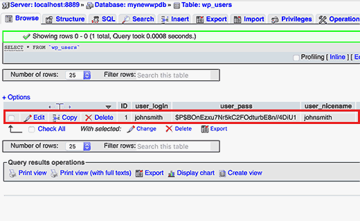 Browsing users table in WordPress DB