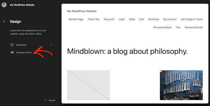 Template parts, in a WordPress block-enabled theme 