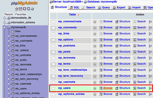 Users table in WordPress database