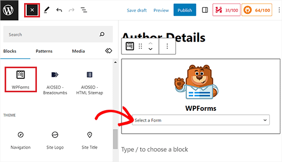 Add form in the block editor