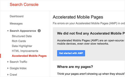 Pages mobiles accélérées dans Google Search Console