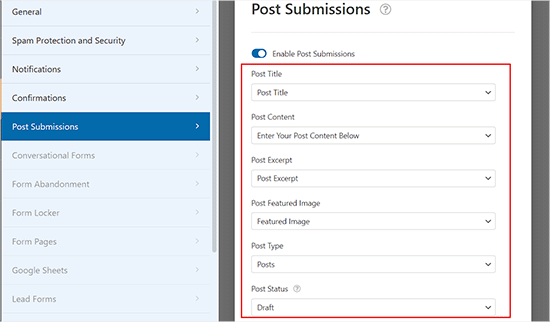 Configure post submission settings