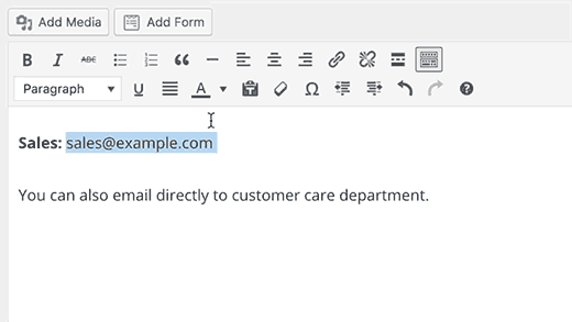 Adding a link to an email address in WordPress