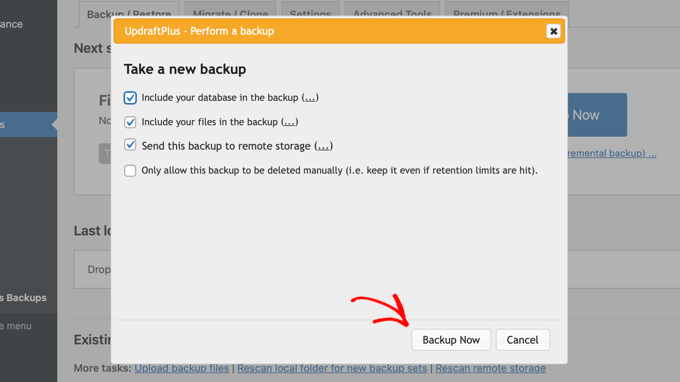 Manual backup