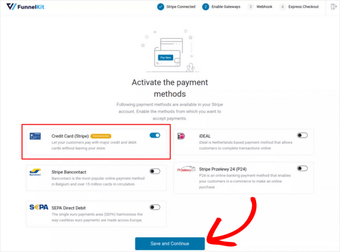 Activate payment methods for Stripe Payment Gateway for WooCommerce