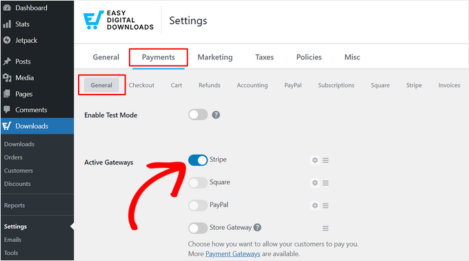 Enabling Stripe in Easy Digital Downloads