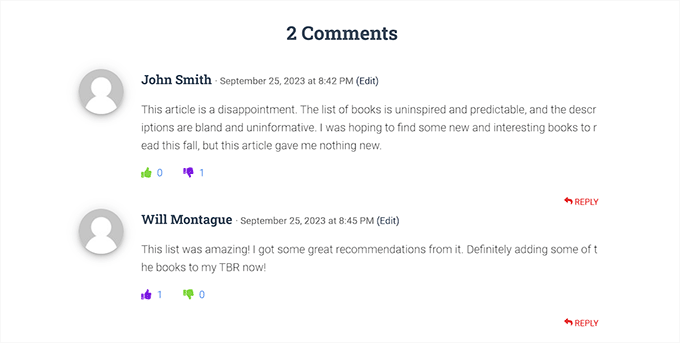 Comments section preview