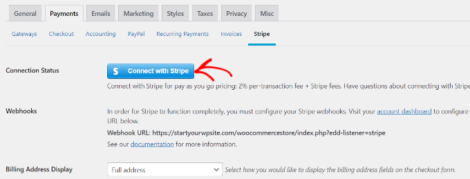 Connect with Stripe button