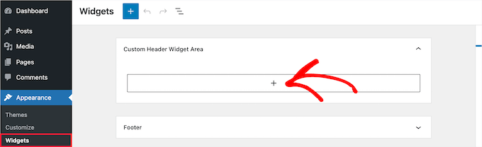 Area widget intestazione personalizzata