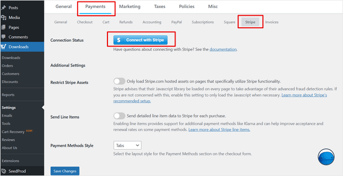 Connecting to Stripe in Easy Digital Downloads