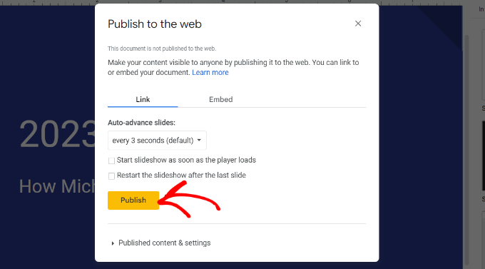 Edit slide sharing settings