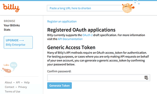 Generate Bitly access token