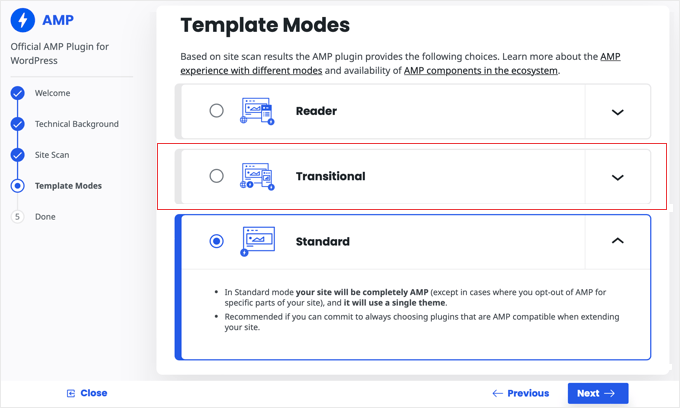 WordPress 用 AMP プラグインのオンボーディングウィザード WordPress 用 AMP プラグインのオンボーディングウィザード