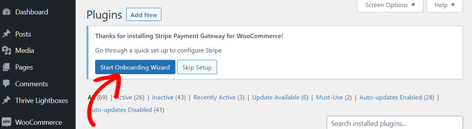 Start Onboarding Wizard for the Stripe Payment Gateway for WooCommerce plugin