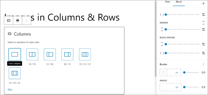 Choose column ratio and layout