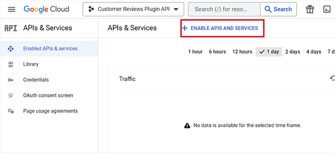 Click the + Enable API s and Services option